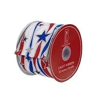 Red White & Blue Striped Swirl Wired Spring Craft Ribbon, 2.5" x 10yd.