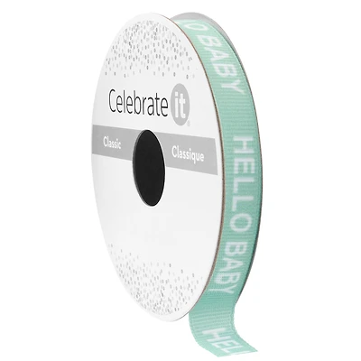 3/8" x 7yd. Sage Hello Baby Grosgrain Ribbon by Celebrate It® Classic