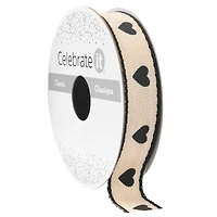 5/8" x 7yd. Black Hearts Faux Linen Ribbon by Celebrate It® Classic
