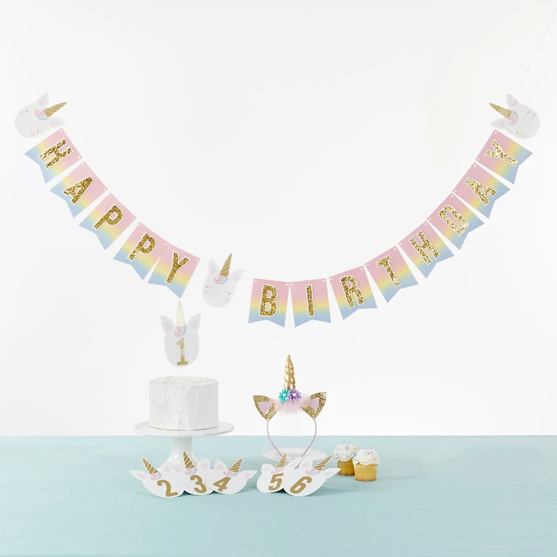 Kate Aspen® Gold Glitter Unicorn Happy Birthday Party Décor Kit
