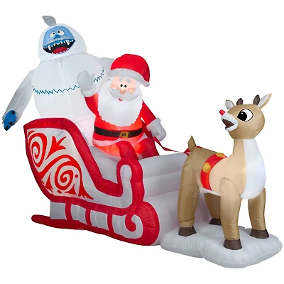 6ft. Airblown® Inflatable Rudolph Pulling Santa & Bumble Sleigh Scene