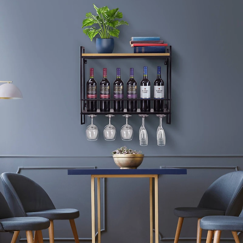Sorbus Industrial Wall-Mounted 2-Tier Wine Shelf & Stemware Rack