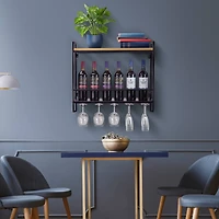 Sorbus Industrial Wall-Mounted 2-Tier Wine Shelf & Stemware Rack