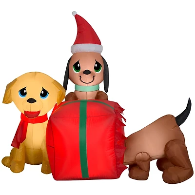 4ft. Airblown® Inflatable Present Puppies Scene
