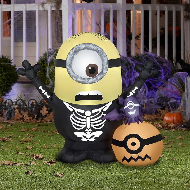 3ft. Airblown® Inflatable Halloween Minion Skeleton with Pumpkin
