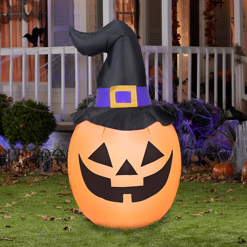 5ft. Airblown® Inflatable Halloween Outdoor Pumpkin with Witch Hat