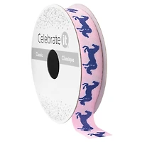 5/8" x 7yd. Blue & Pink Horses Faux Linen Ribbon by Celebrate It® Classic
