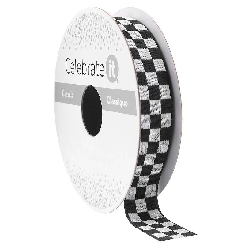 5/8" x 7yd. Black & White Checkered Ribbon by Celebrate It™ Classic