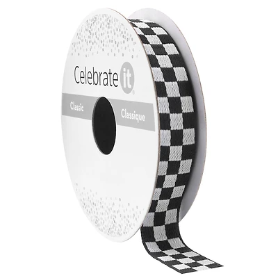 5/8" x 7yd. Black & White Checkered Ribbon by Celebrate It™ Classic