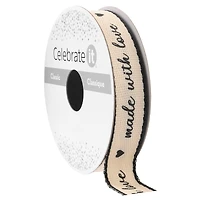 5/8" x 7yd. Black Made With Love Faux Linen Ribbon by Celebrate It® Classic