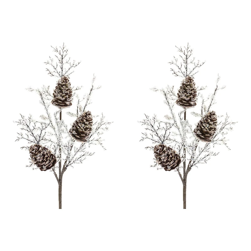 Brown & White Iced Pinecone Twig Branch, 2ct.