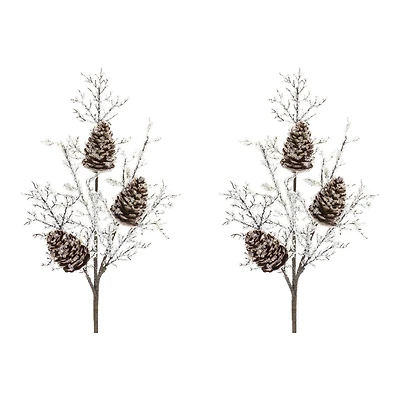 Brown & White Iced Pinecone Twig Branch, 2ct.