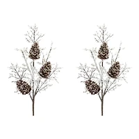 Brown & White Iced Pinecone Twig Branch, 2ct.