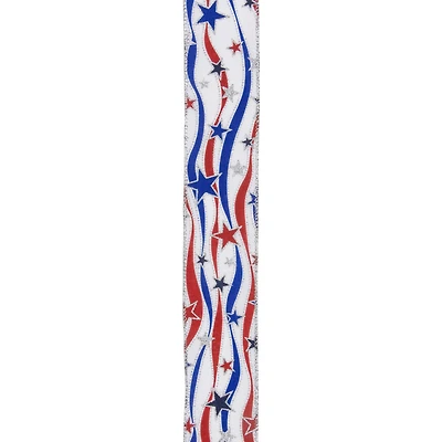 Red White & Blue Striped Swirl Wired Spring Craft Ribbon, 2.5" x 10yd.