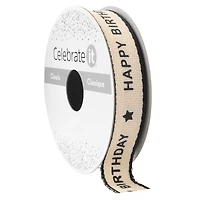 5/8" x 7yd. Black Happy Birthday Faux Linen Ribbon by Celebrate It® Classic