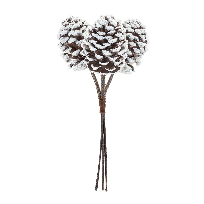 Brown & White Flocked Pinecone Stem Bundle, 6ct.