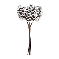 Brown & White Flocked Pinecone Stem Bundle, 6ct.