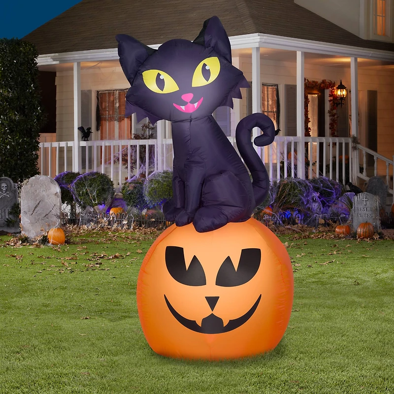 5.5ft. Airblown® Inflatable Halloween Cat on Pumpkin