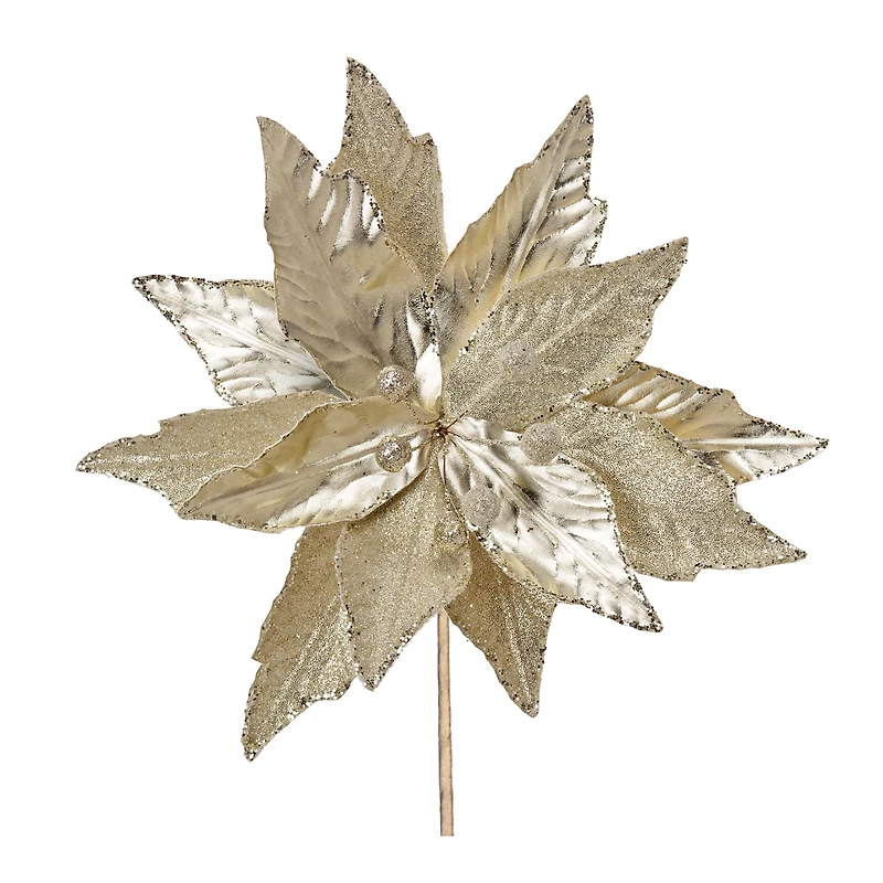 Champagne Gold Glittered Poinsettia Stems, 6ct.