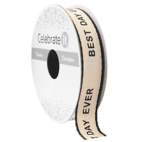 5/8" x 7yd. Black Best Day Ever Faux Linen Ribbon by Celebrate It® Classic