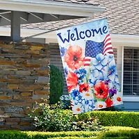 Welcome Patriotic Floral Outdoor House Flag