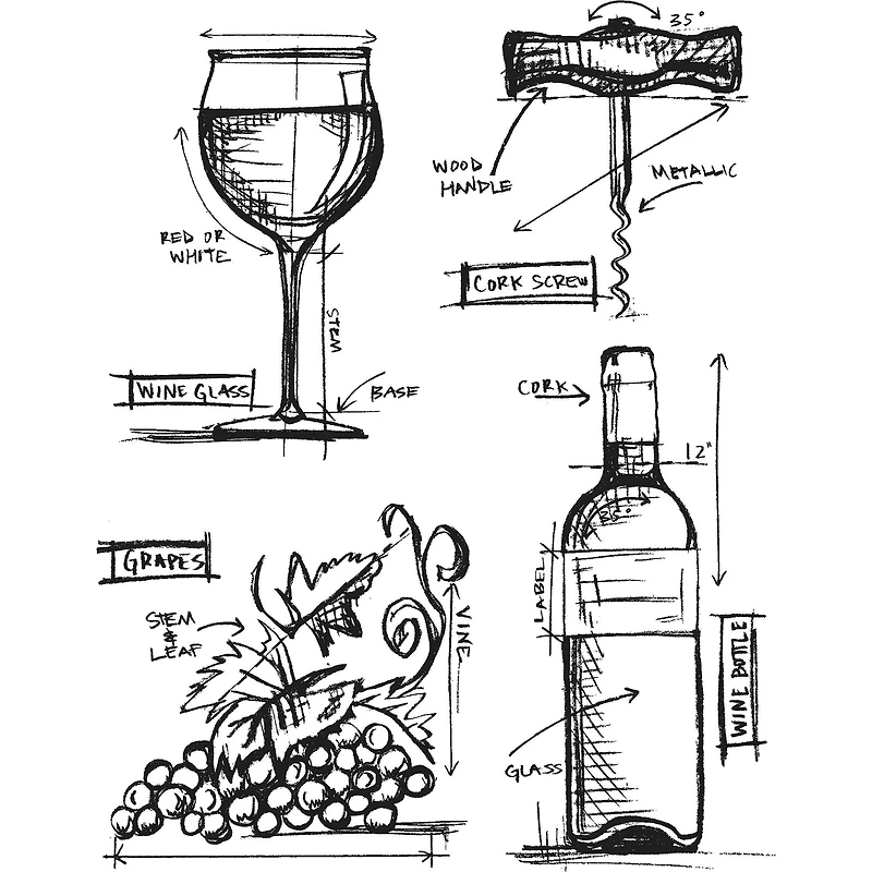 Stampers Anonymous Tim Holtz® Wine Blueprint Cling Stamps