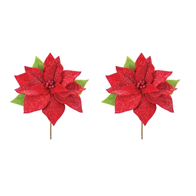 Classic Red Poinsettia Flower Stems, 2ct.