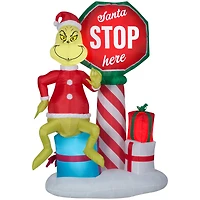 6ft. Airblown® Inflatable Grinch with Santa Stop Here Sign