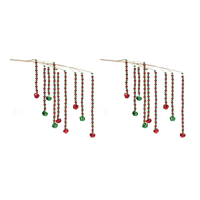 Green & Red Hanging Sleigh Bell Branch, 2ct.