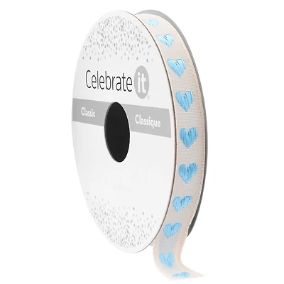 3/8" x 7yd. Blue Jacquard Ribbon by Celebrate It® Classic