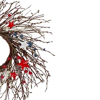 24" Red & Blue Berries & Stars Patriotic Twig Wreath