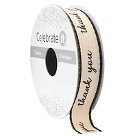 5/8" x 7yd. Black Thank You Faux Linen Ribbon by Celebrate It® Classic