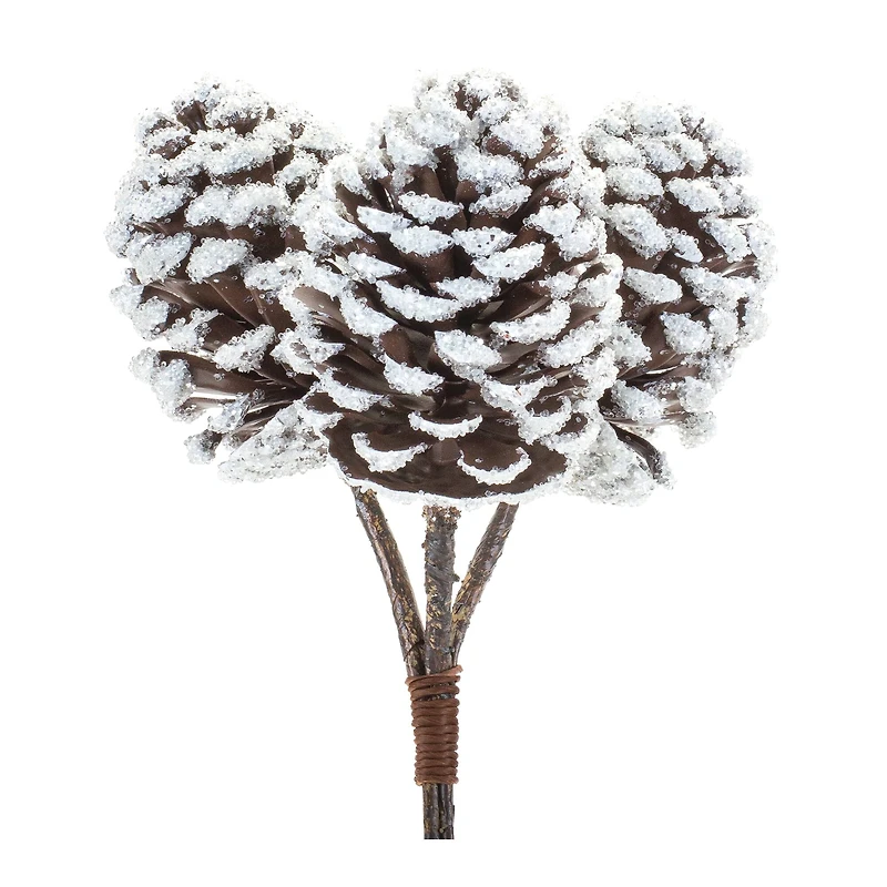 Brown & White Flocked Pinecone Stem Bundle, 6ct.