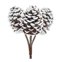 Brown & White Flocked Pinecone Stem Bundle, 6ct.