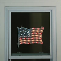 14.5" Red & Blue Lighted American Flag Window Silhouette Decoration