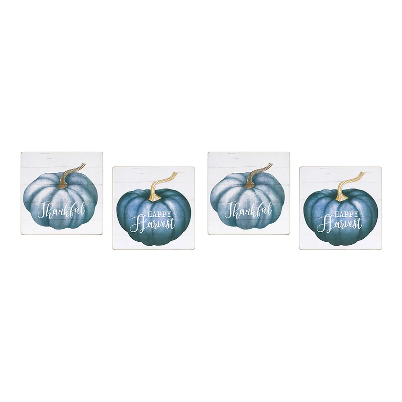 16" Blue Pumpkin Sentiment Sign Set