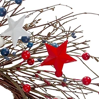 24" Red & Blue Berries & Stars Patriotic Twig Wreath