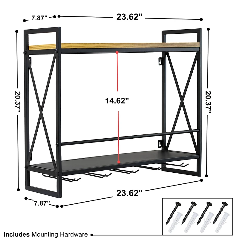 Sorbus Industrial Wall-Mounted 2-Tier Wine Shelf & Stemware Rack