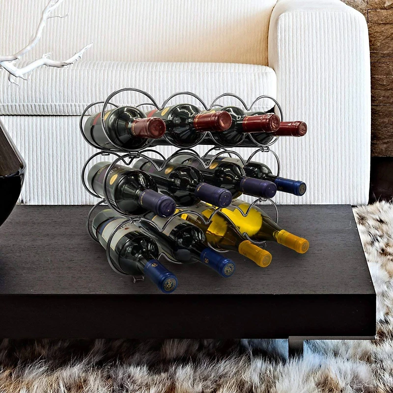 Sorbus 15.5" Silver Circles Detachable 3-Tier Metal Wine Rack