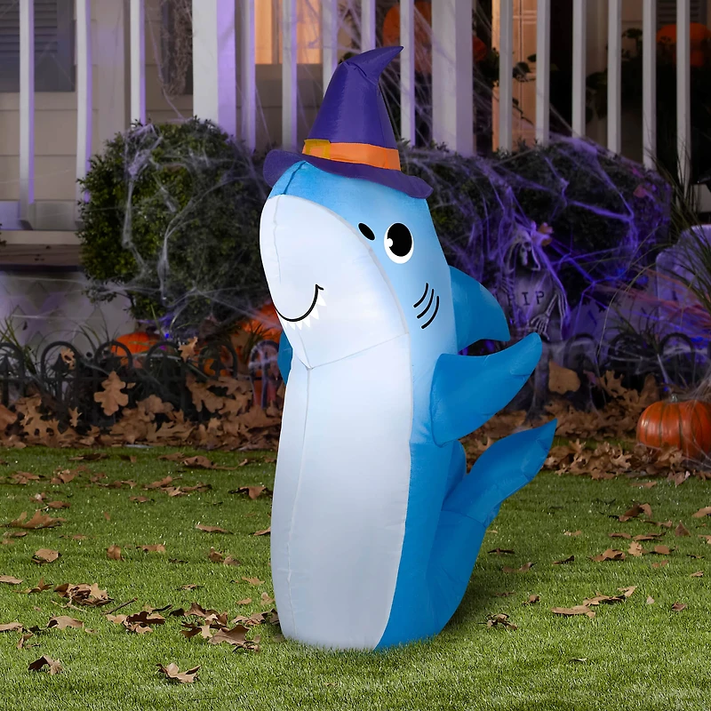 3.5ft. Airblown® Inflatable Halloween Shark with Witch Hat