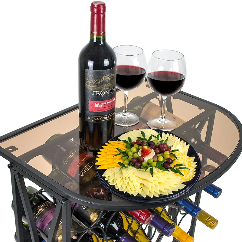 Sorbus 30-Bottle Metal Wine Stand with Glass Top