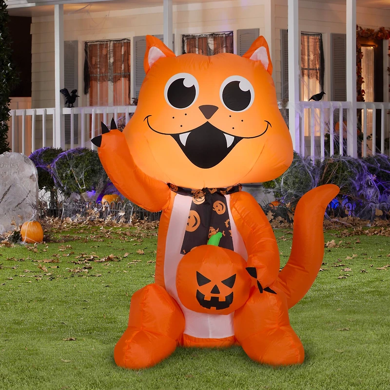 3.5ft. Airblown® Inflatable Halloween Big Eyed Cat with Scarf and Pumpkin