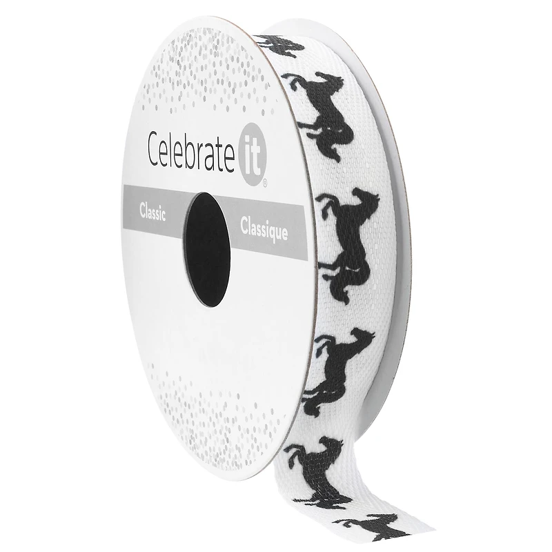 5/8" x 7yd. Black & White Horses Faux Linen Ribbon by Celebrate It® Classic