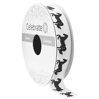 5/8" x 7yd. Black & White Horses Faux Linen Ribbon by Celebrate It® Classic