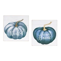 16" Blue Pumpkin Sentiment Sign Set