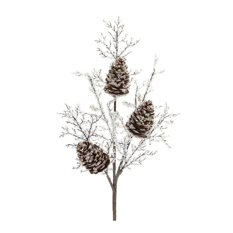 Brown & White Iced Pinecone Twig Branch, 2ct.