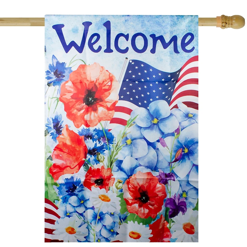 Welcome Patriotic Floral Outdoor House Flag