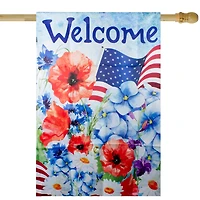 Welcome Patriotic Floral Outdoor House Flag