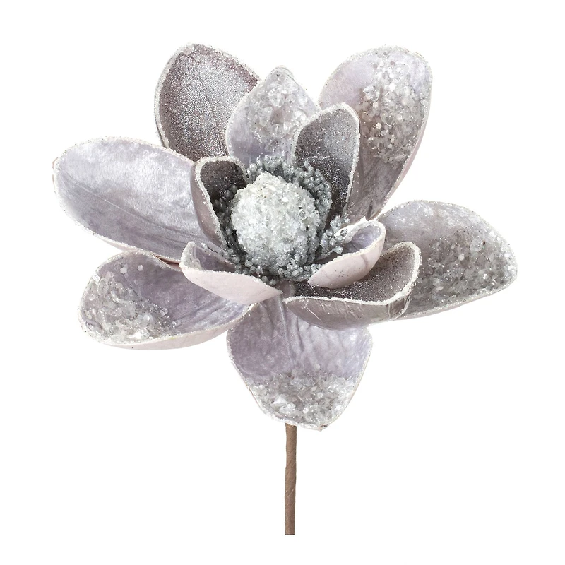Silver & Gray Glittered Magnolia Flower Stems, 2ct.