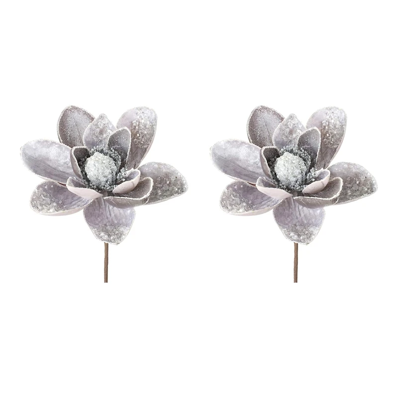 Silver & Gray Glittered Magnolia Flower Stems, 2ct.